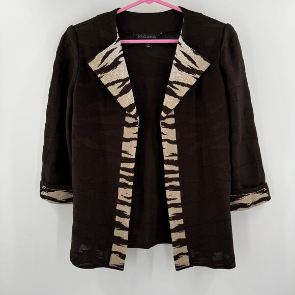Ming Wang Cardigan Blazer Jacket Size Extra Small Brown Zebra Knit Career Office - Picture 15 of 15